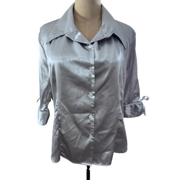 "RAVE CITY" Vintage Y2K Button Up 3/4 Sleeve Clubwear Office Work Sexy Dressy - Picture 1 of 11